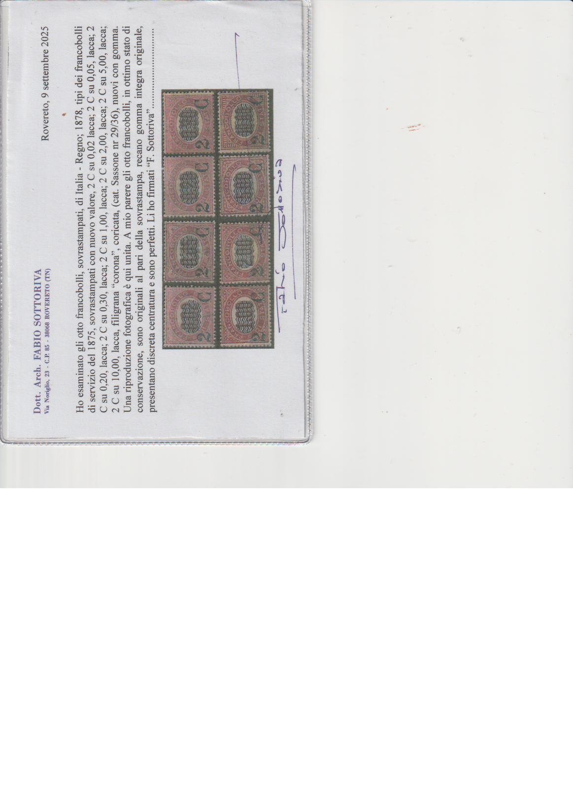 REGNO 1878 2C. SU 0,02 E 2C. SU 0,05 MNH ** CERTIFICATO