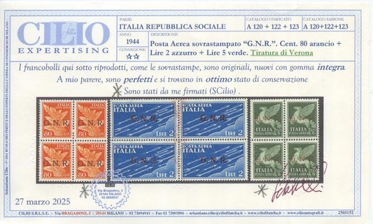 RSI GNR 1944 Posta Aerea SERIETTA 7 Valori ** CERTIFICATI MNH1