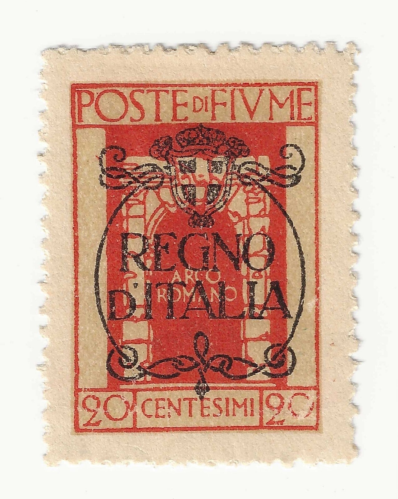 1924 Fiume - 20 cent. vermiglio soprastampato Regno d'Italia MH*