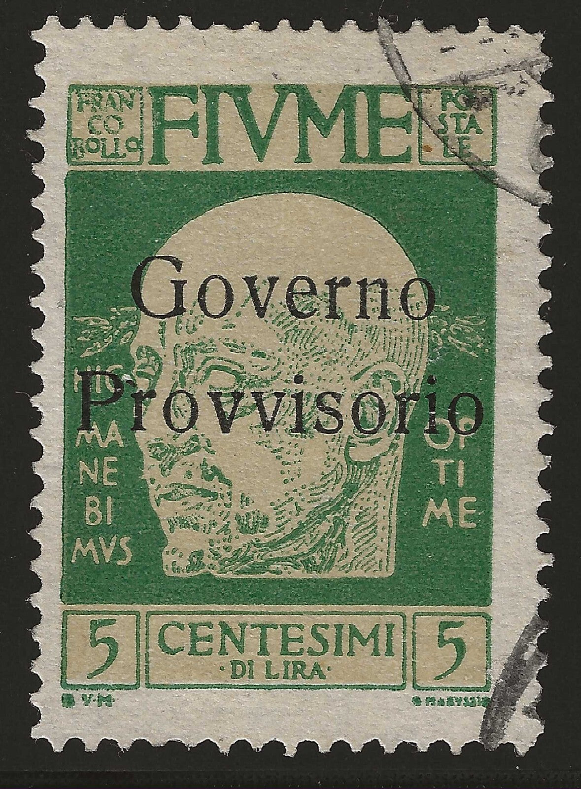 1921 Fiume - 5 cent. D'Annunzio Governo Provvisorio varietà senza trattino usato