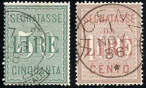 1884 Regno d'Italia - Segnatasse alti valori Umberto I 50 e 100 l. usati
