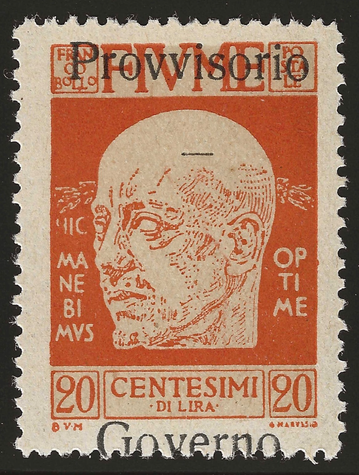 1920 Fiume - D'Annunzio 20 c. Governo Provvisorio soprastampa spostata MNH**
