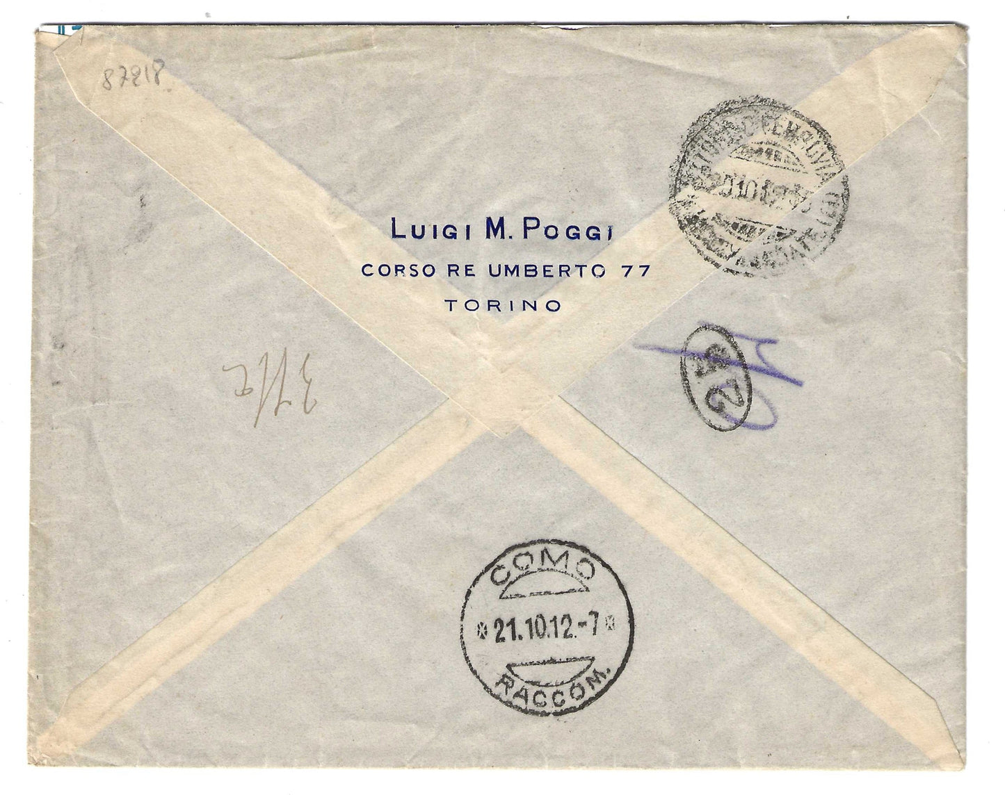 1912 Regno d'Italia Busta per Como con francobolli serie Floreale, Leoni e Campanile S. Marco
