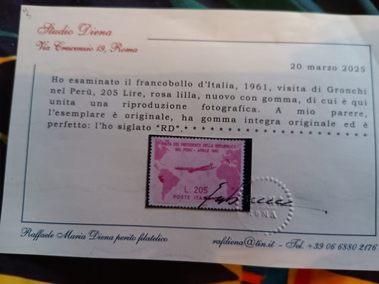 REPUBBLICA 1961 GRONCHI ROSA ** CENTRATO CERTIFICATO