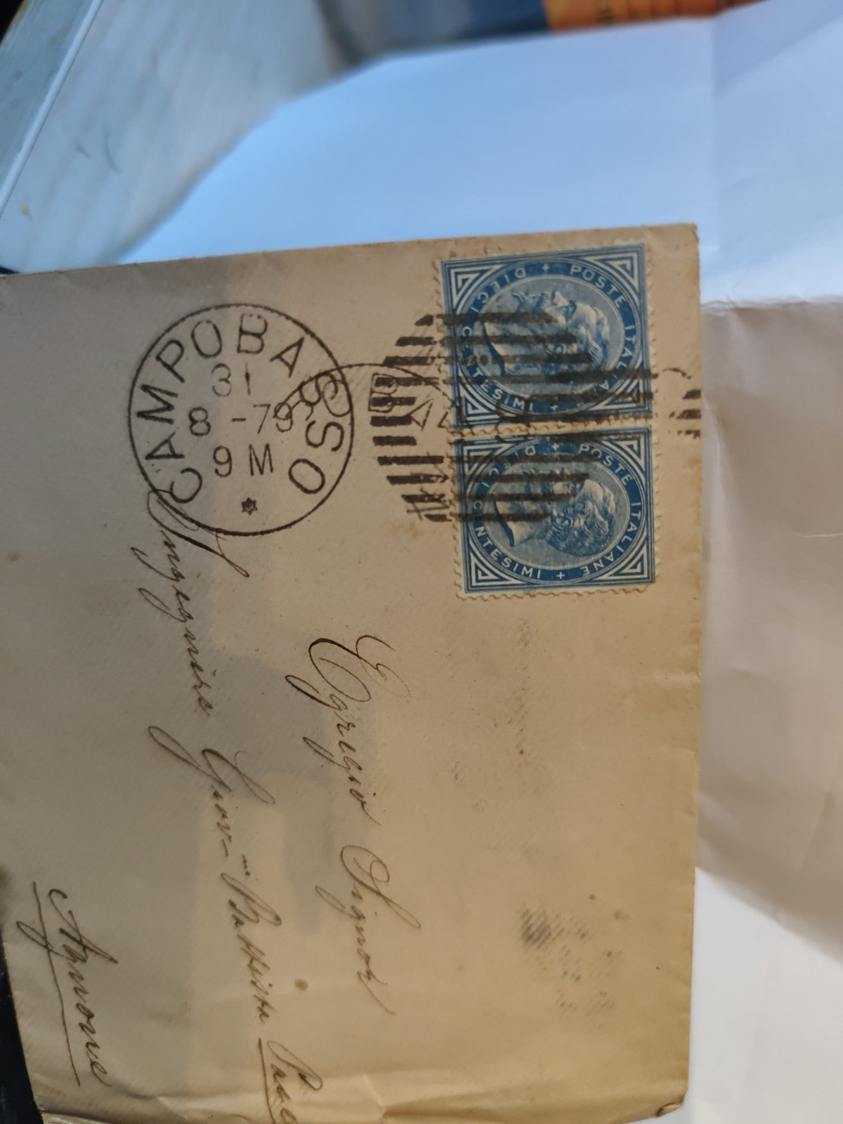 Storia Postale 1879 Vittorio Emanuele II Campobasso Busta Affrancata 2x 10 Cent 1