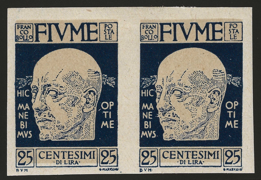1920 Fiume - D'Annunzio 25 c. coppia non dentellata MH*