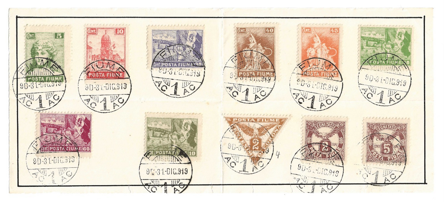1919 Fiume Serie completa Posta Fiume Vedute e Allegorie su foglio filatelico