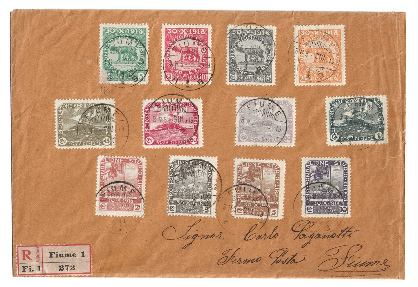 1919 Fiume - Serie completa Plebiscito 30-X-1918 completa su busta