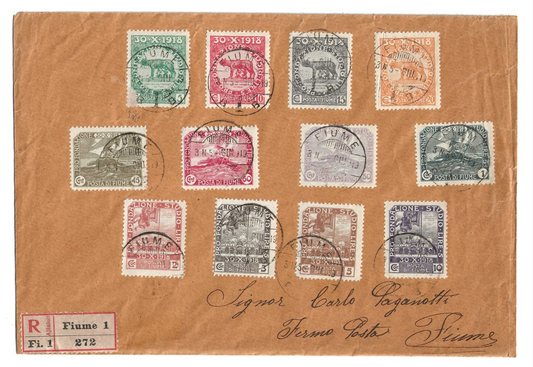 1919 Fiume - Serie completa Plebiscito 30-X-1918 completa su busta