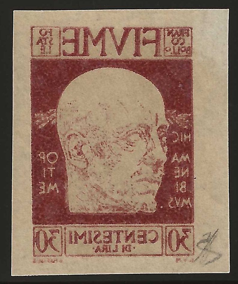 1920 Fiume - D'Annunzio 30 c. non dentellato con decalco MNH**
