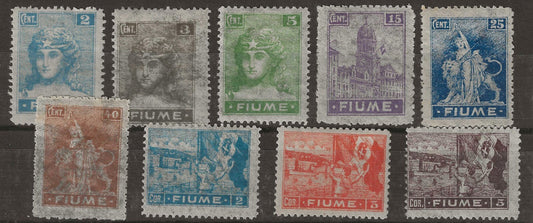 1919 Fiume - Allegorie e Vedute Carta B valori diversi mancano 10 e 45 L. MH*