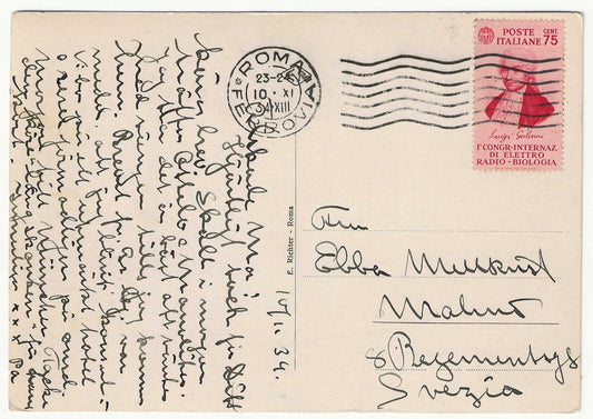 1934 Regno d'Italia - 75 c. serie Galvani isolato su cartolina per la Svezia
