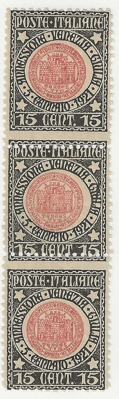 1921 Regno d'Italia 15 c. Annessione Venezia Giulia dentellatura spostata MNH**