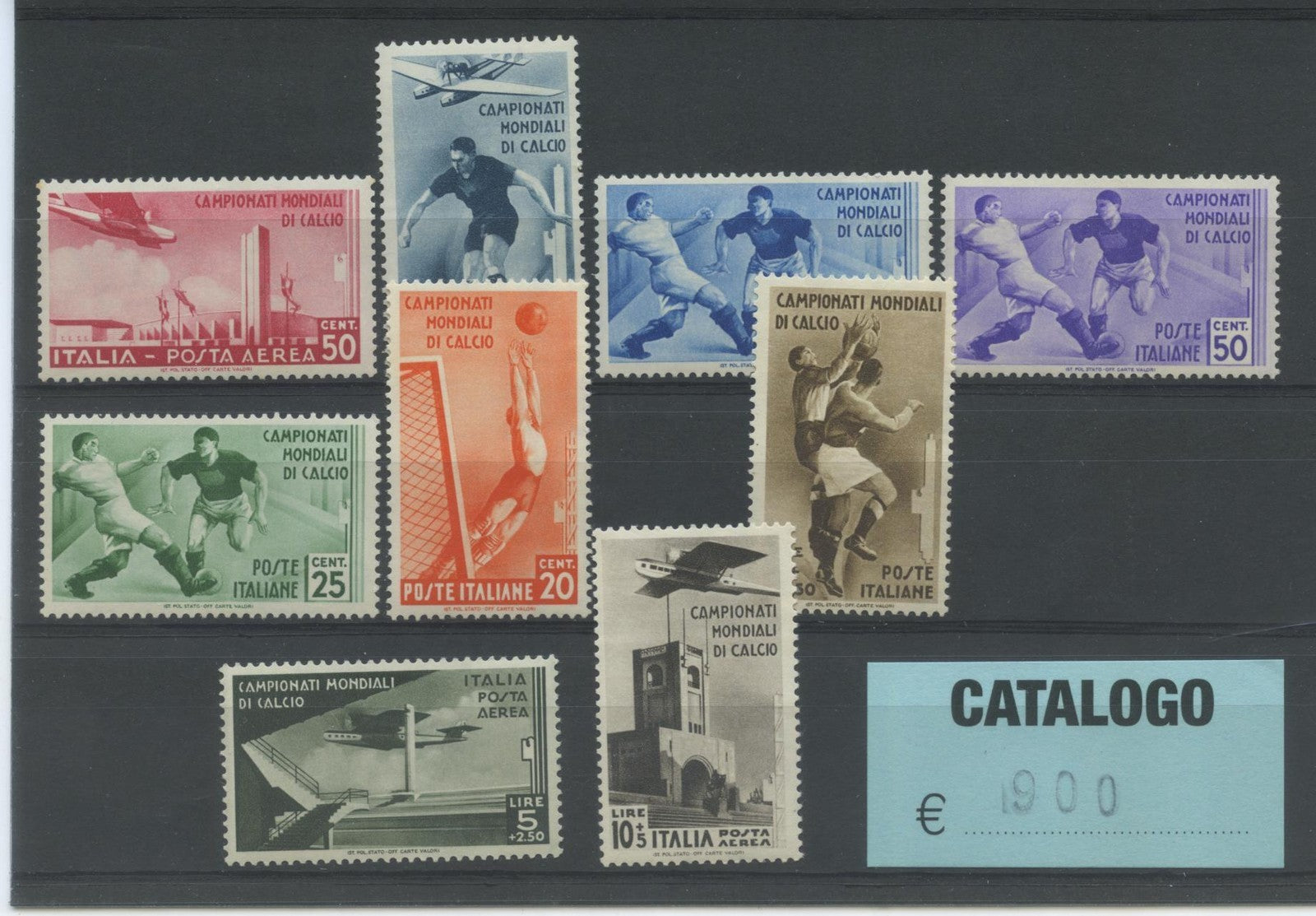 REGNO D'Italia 1934 CALCIO 9 Valori perfetti CERTIFICATI0
