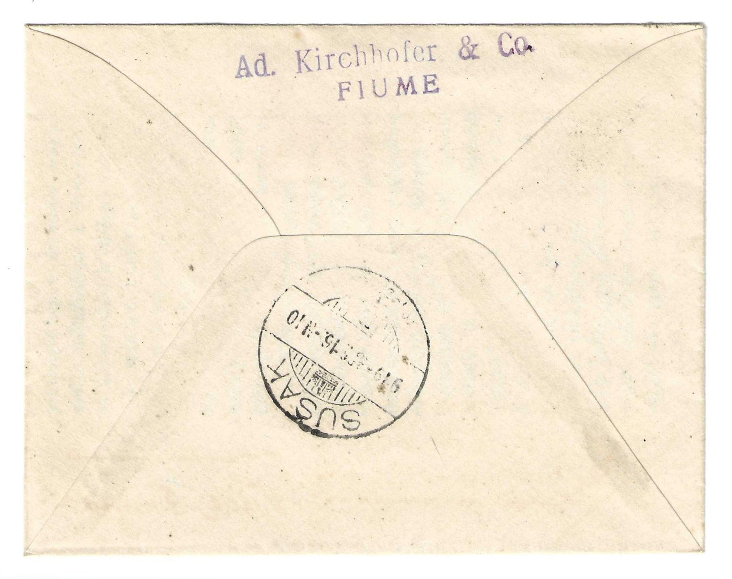 1919 Fiume - Raccomandata per Susak con raro 10 + 2 f. vermiglio