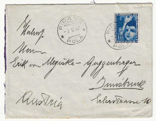 1934 Regno - Busta con 1,25 l. isolato Mostra Colonie Estive per l'Austria