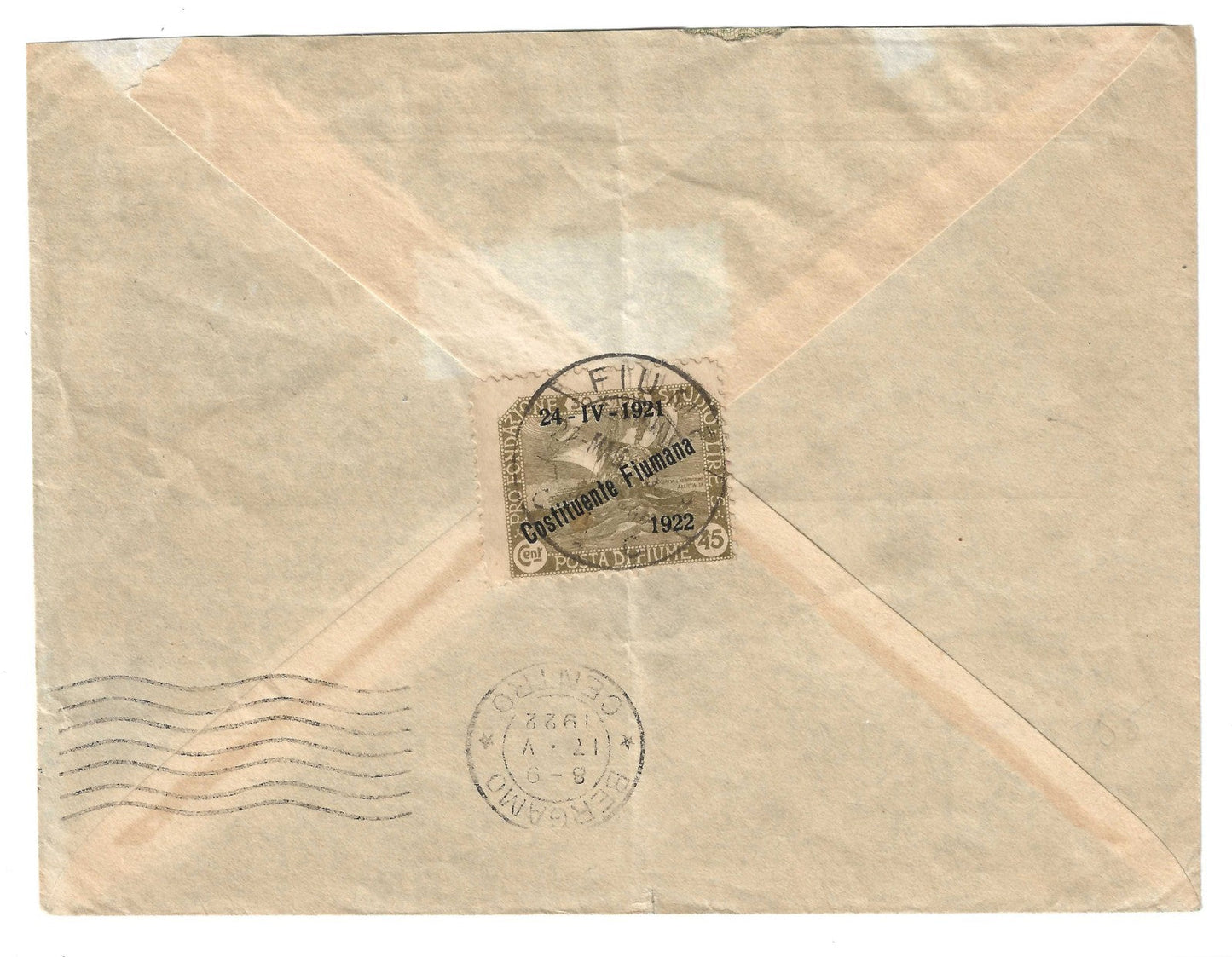 1922 Fiume - Busta con 45 c. Fondazione Studio 24-IV-1921 Costituente Fiumana