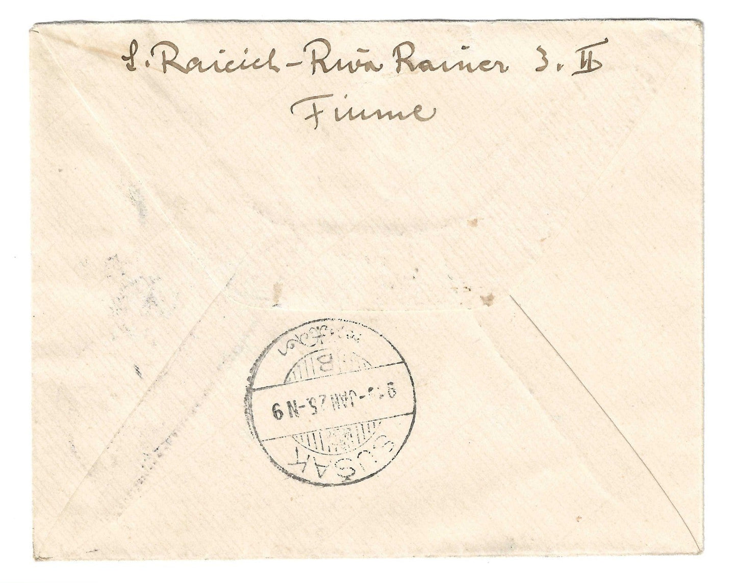 1919 Fiume - Lettera da Fiume a SUSAK con 45 su 6 f. Segnatasse FRANCO 45