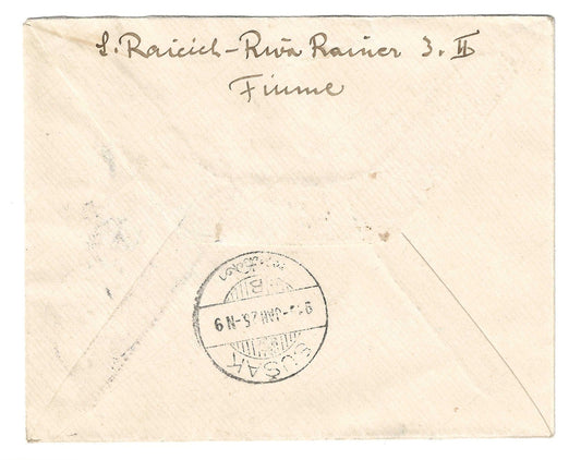 1919 Fiume - Lettera da Fiume a SUSAK con 45 su 6 f. Segnatasse FRANCO 45