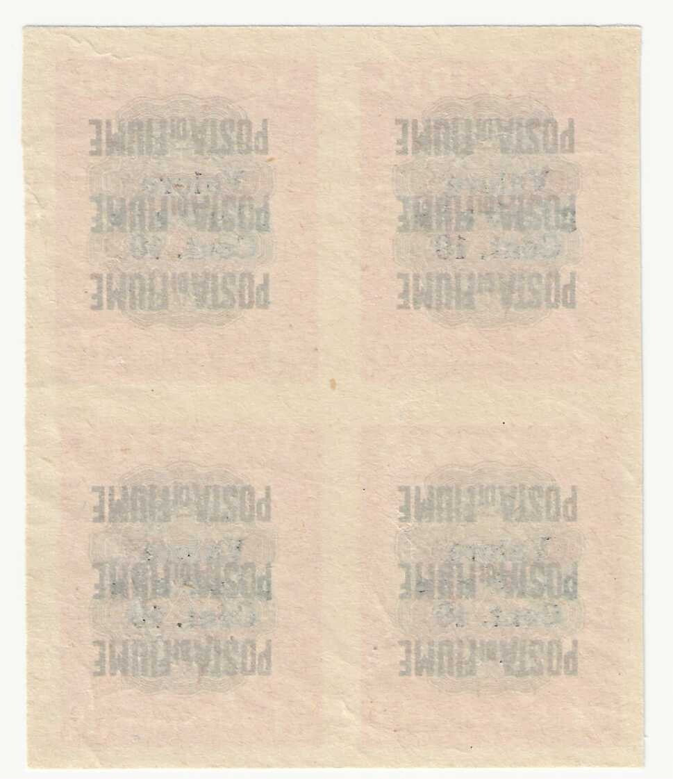 1920 Fiume - Quartina 10 c. Valore Globale non dentellata senza gomma