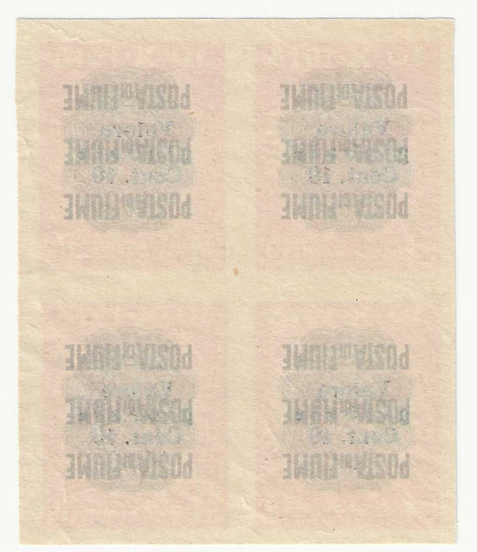1920 Fiume - Quartina 10 c. Valore Globale non dentellata senza gomma