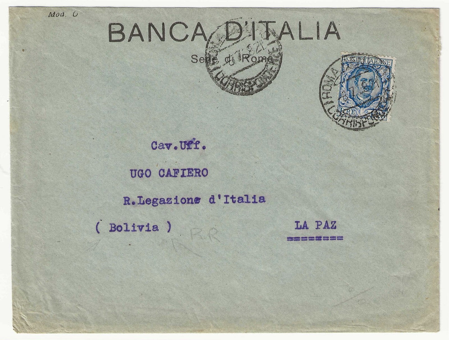 1926 Regno d'Italia - Busta per La Paz (Bolivia) con 1,25 l. Floreale