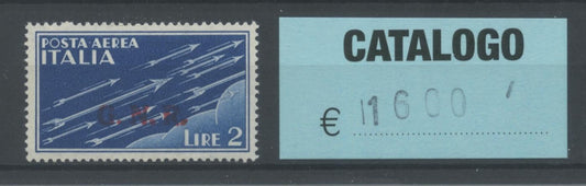 R.S.I. 1944 - POSTA AEREA SOPRASTAMPA G.N.R. L. 2 NUOVO C/CERTIFICATO BIONDI MNH0