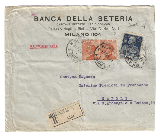 1928 Regno d'Italia busta per Napoli con 1,25 l. Giubileo del Re dentellatura 11