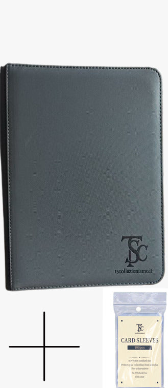 TS Collezionismo Binder 9 Tasche con Zip (Grigio Scuro) + 100 Penny Sleeves