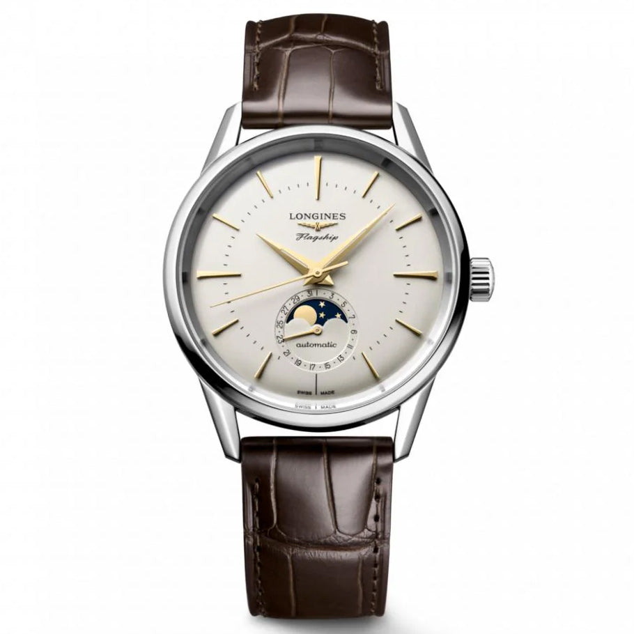 Longines orologio Flagship Heritage Moonphase 38,5 mm argento automatico acciaio L4.815.4.78.2