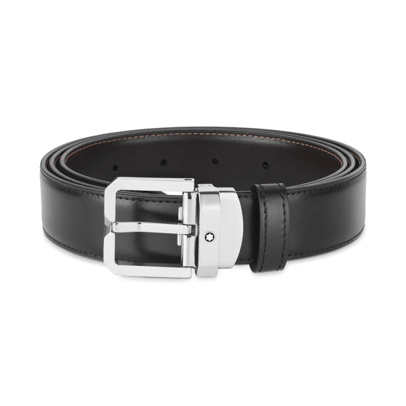 Montblanc cintura reversibile in pelle nero/testa di moro da 35mm con fibbia ardiglione 132873