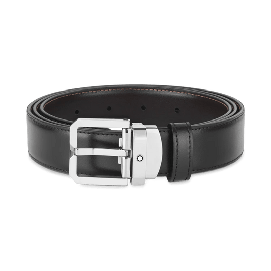 Montblanc cintura reversibile in pelle nero/testa di moro da 35mm con fibbia ardiglione 132873