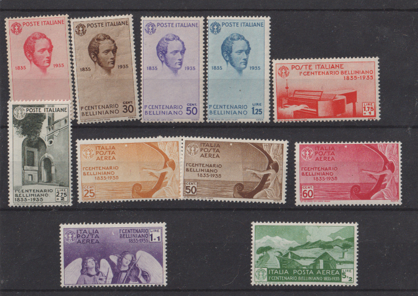 ITALIA REGNO 1935 VINCENZO BELLINI,SERIE COMPLETA MH/MNH ALCUNI FIRMATI Ord + PA