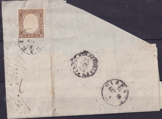 Antichi stati italiani Regno Di Sardegna 10 cent su busta 1862 Firenze