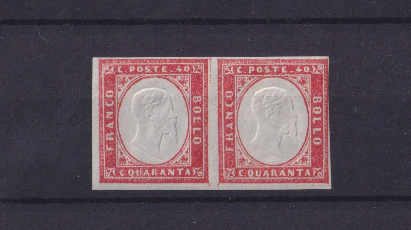 ASI REGNO Vitt Em II Sardegna 1855 Striscia di 2 Cent 40 Nuovi Senza Gomma