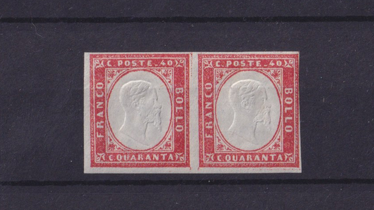 ASI REGNO Vitt Em II Sardegna 1855 Striscia di 2 Cent 40 Nuovi Senza Gomma